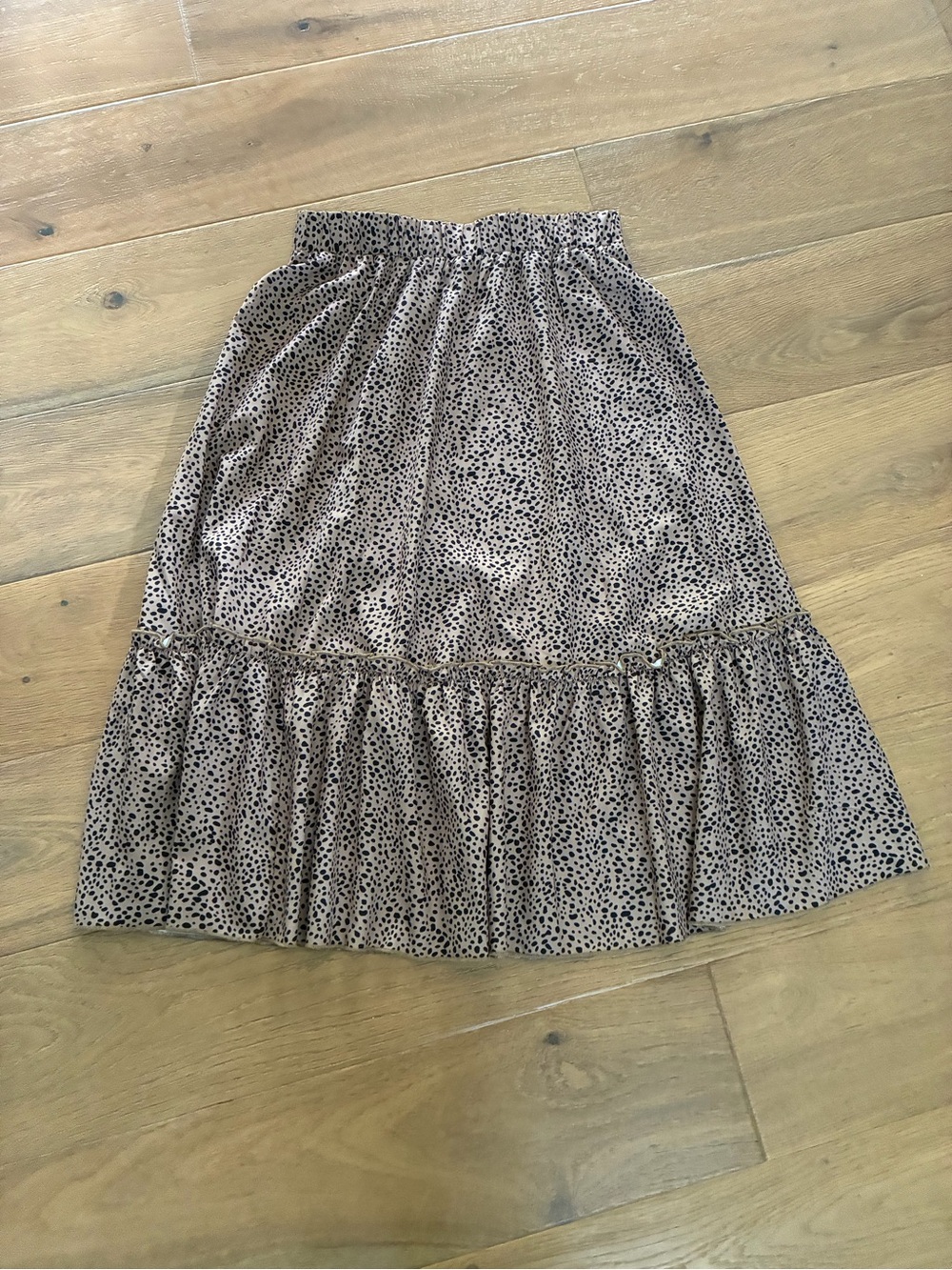 Womens Beige Leopard Print Ruffled Midi Skirt